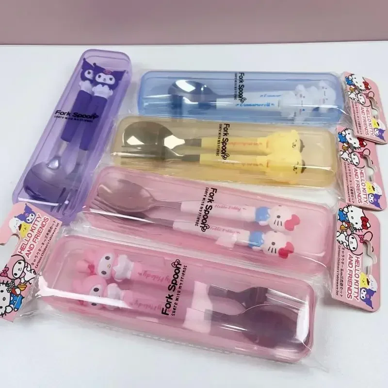 Kuromi  Hello Kitty Spoon Fork 2 Piece Set Cute Sanrio Pompompurin My Melody Stainless Steel Child Tableware Kitchen Supplies image 2