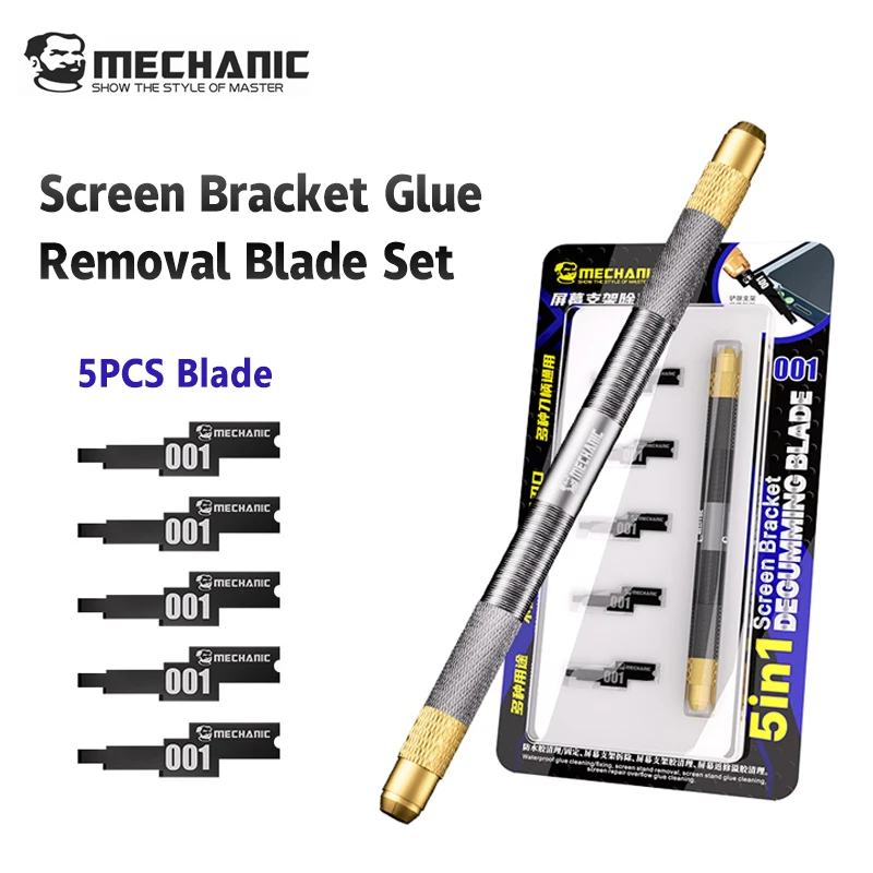 MECHANIC 001 Screen Bracket Glue Removal Tool 5PCS Blade Set with Multi Handle for Phone Repair Adhesive Cleaning Scraper Kit