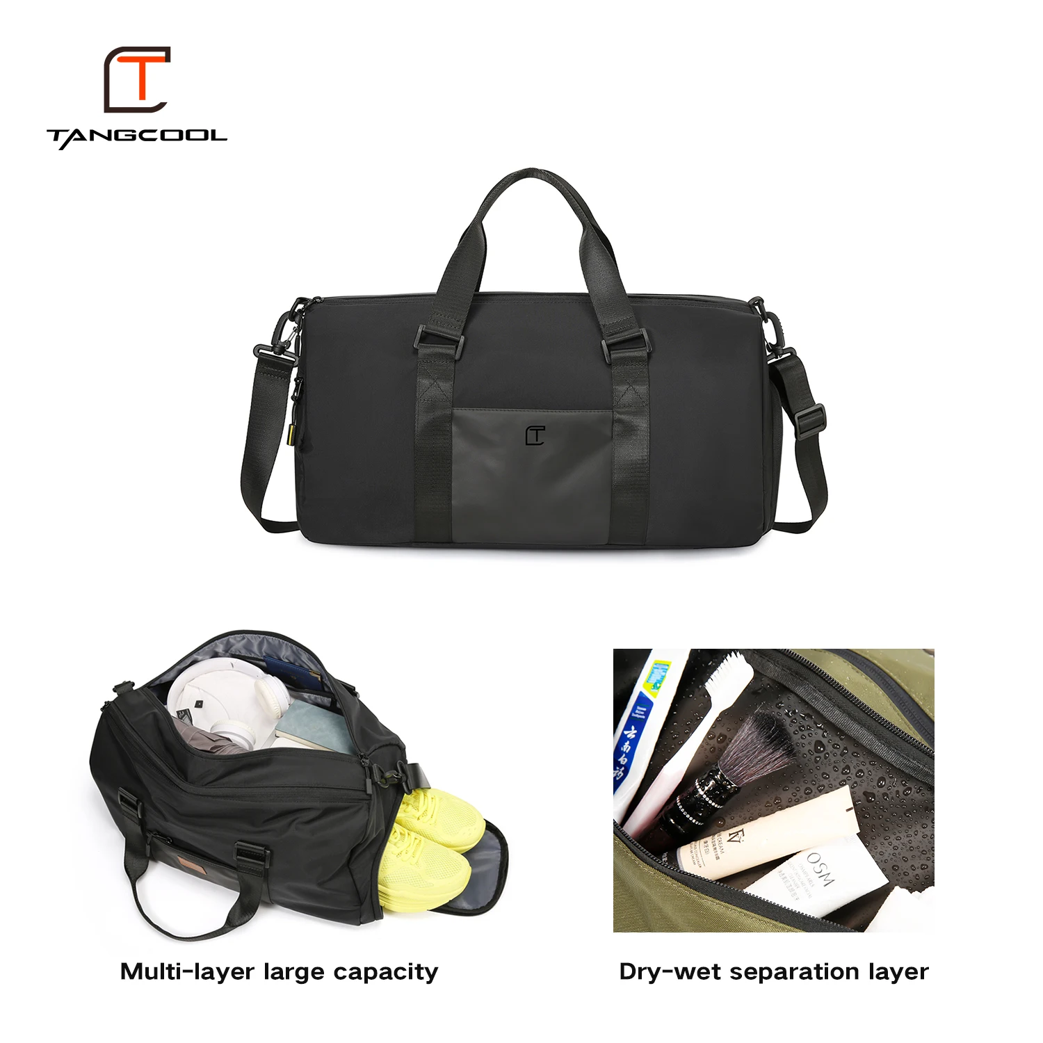 

TANGCOOL Large Capacity Travel Duffel Bag Dry Wet Separation Gym Bag with Shoe Compartment Carry On Weekender Bag