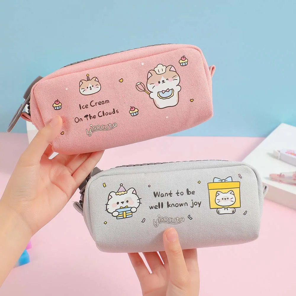 القرطاسية تخزين الكرتون قماش مقلمة أدوات الكتابة الحيوان الكرتون قماش القلم حقيبة القطط سعة كبيرة