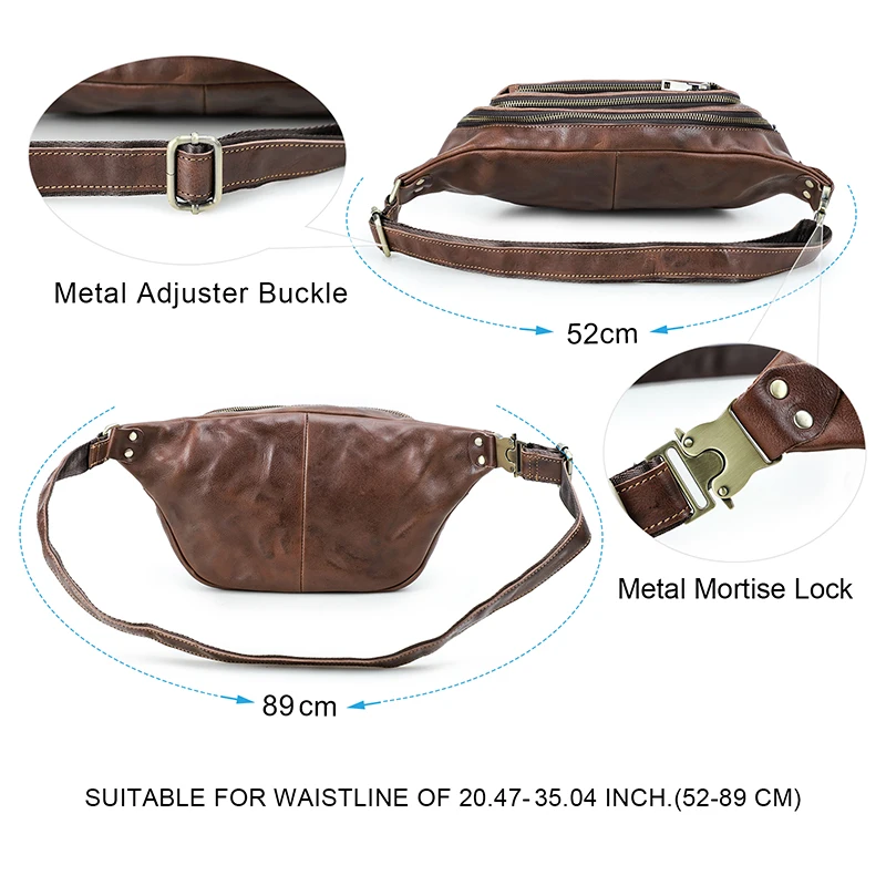 CONTACT\'S Genuine Leather Men\'s Waist Bag Luxury Designer Casual Fanny Pack Belt Bag Phone Pouch Male Crossbody Chest Bag