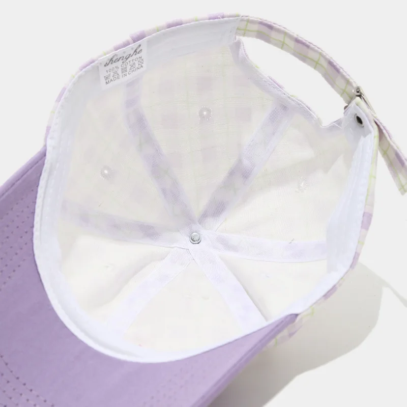 Japanese Fresh Plaid Spliced Baseball Cap Women Letters Embroidered Soft Top Duckbill Hats Leisure Commuting Sunshade Caps