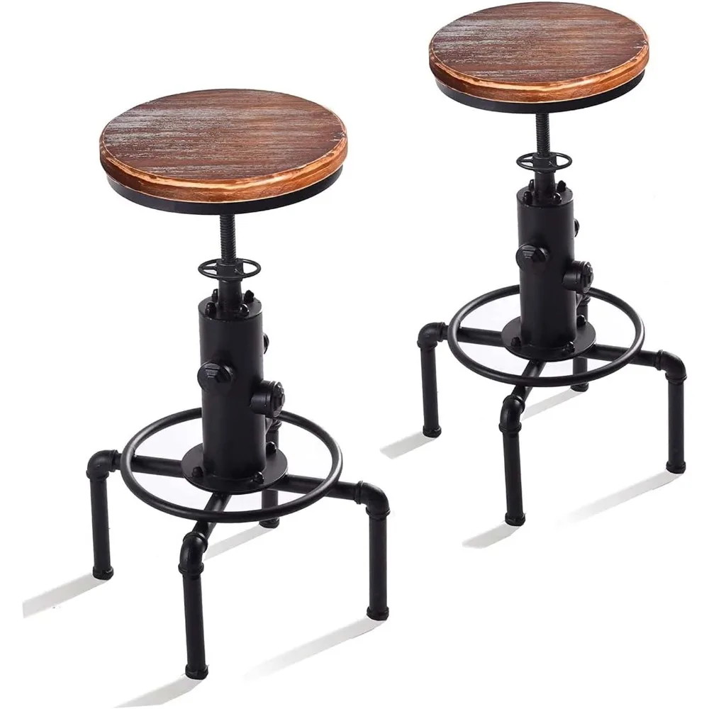 

Vintage Industrial Bar Stools,Kitchen Counter Bar Stool Height Adjustable 23.6-29.5 Swivel Bar Stool, Solid Wood Water Pipe Fire