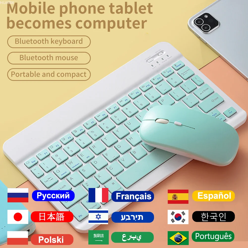 10 Inch Wireless Keyboard and Mouse Russian French Spanish Portuguese Keyboard for IPad Air Pro Tablet for Android IOS Windows