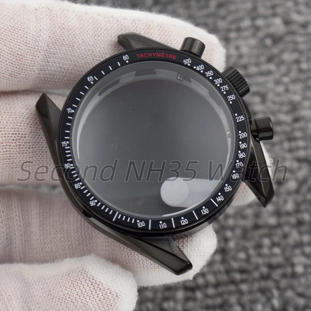 High Quality Silver/Black VK63 Case Suitable For Speedmaster VK63 Movement Men's Watch Case Stainless Steel Sapphire Glass Parts