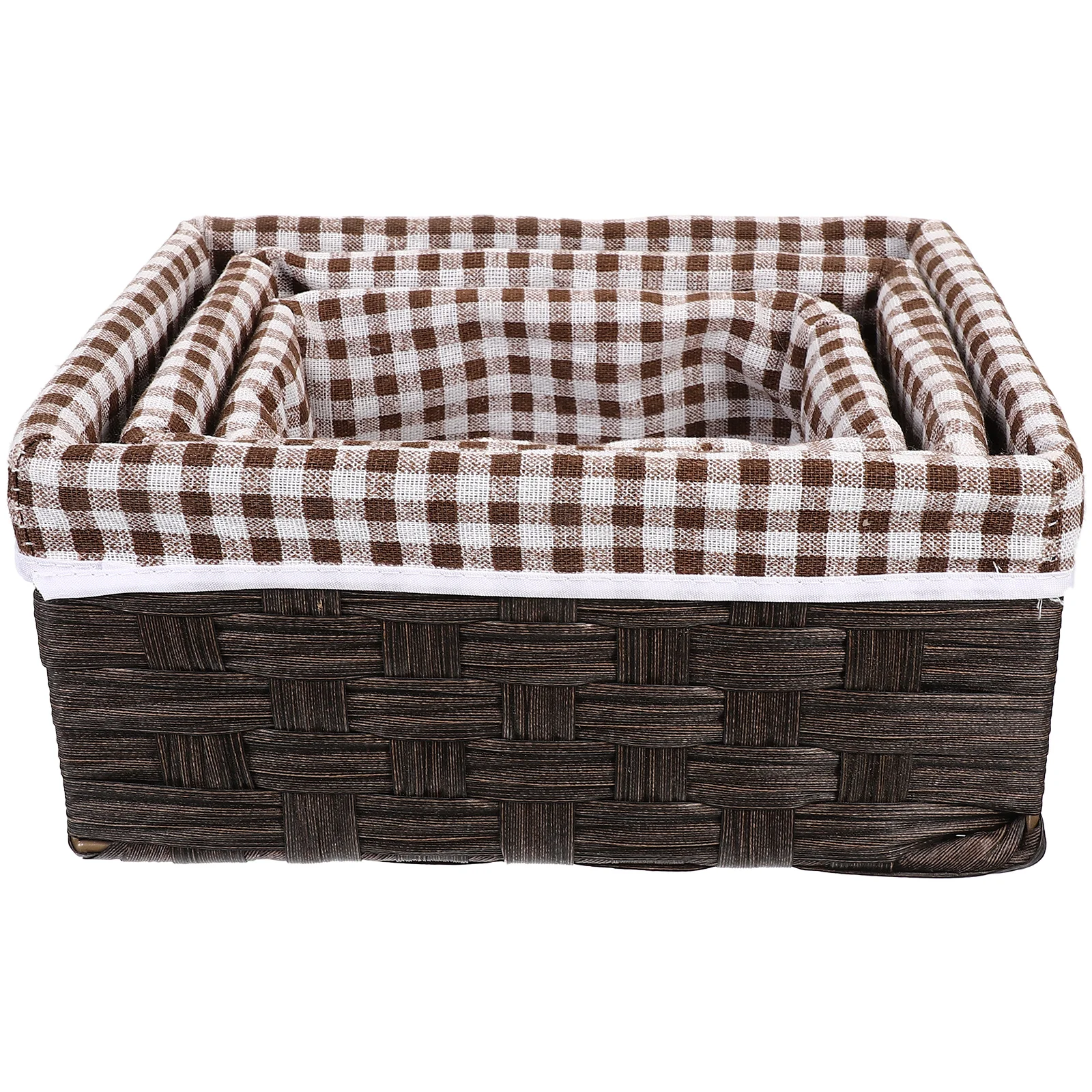 

3 Pcs Storage Basket with Liner Decorative Rectangle Pp Rattan Woven Organizer Baskets