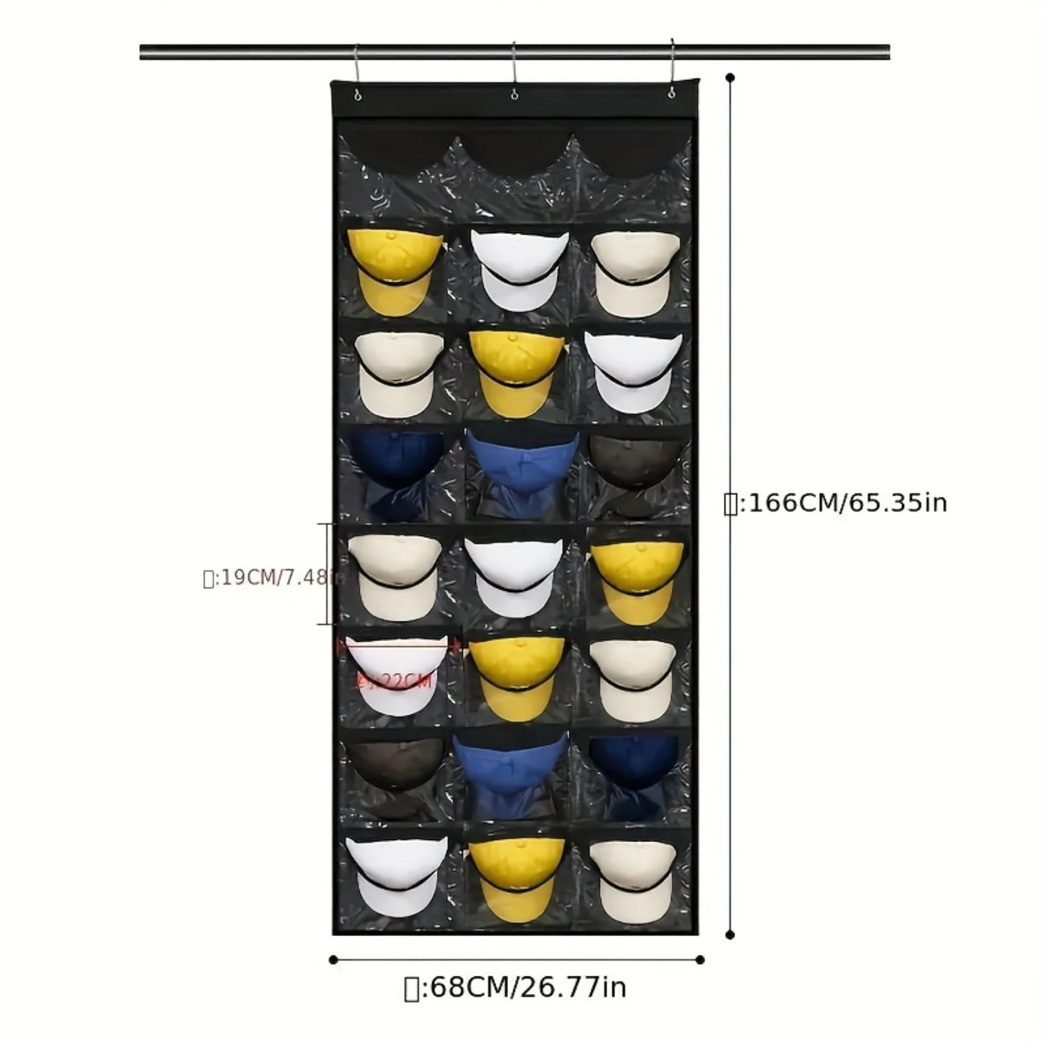 Chapéu rack com 24 bolsos, saco de suspensão, durável, para porta do armário, organizador para quarto, 1pc