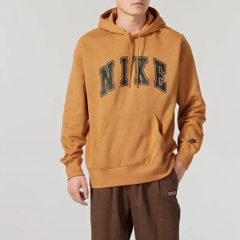 Nike Unisex Varsity Letter Plush Hoodie Autumn Winter Preppy Loose Thick Warm Outerwear FZ0872-224 1PCS