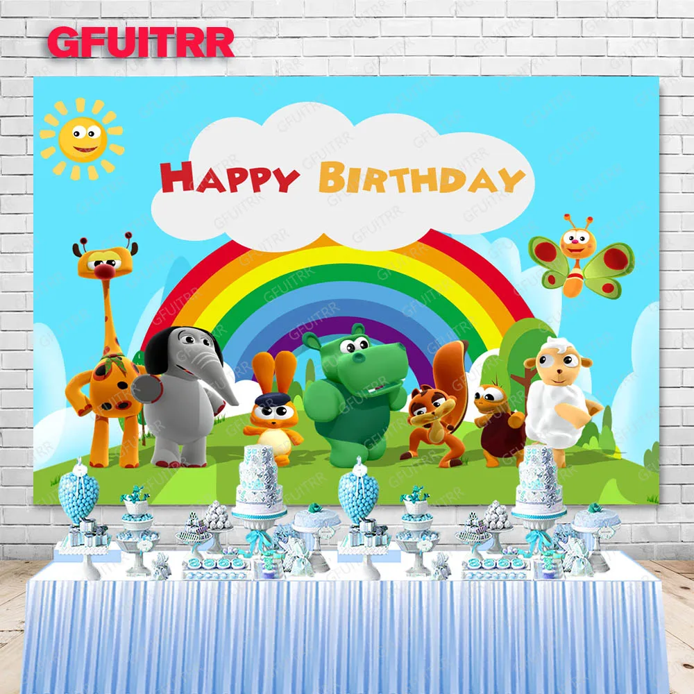 GFUITRR Backdrop Cartoon Baby TV Photography Kids Birthday Baby Shower Rainbow Photo Background Animals Booth Props