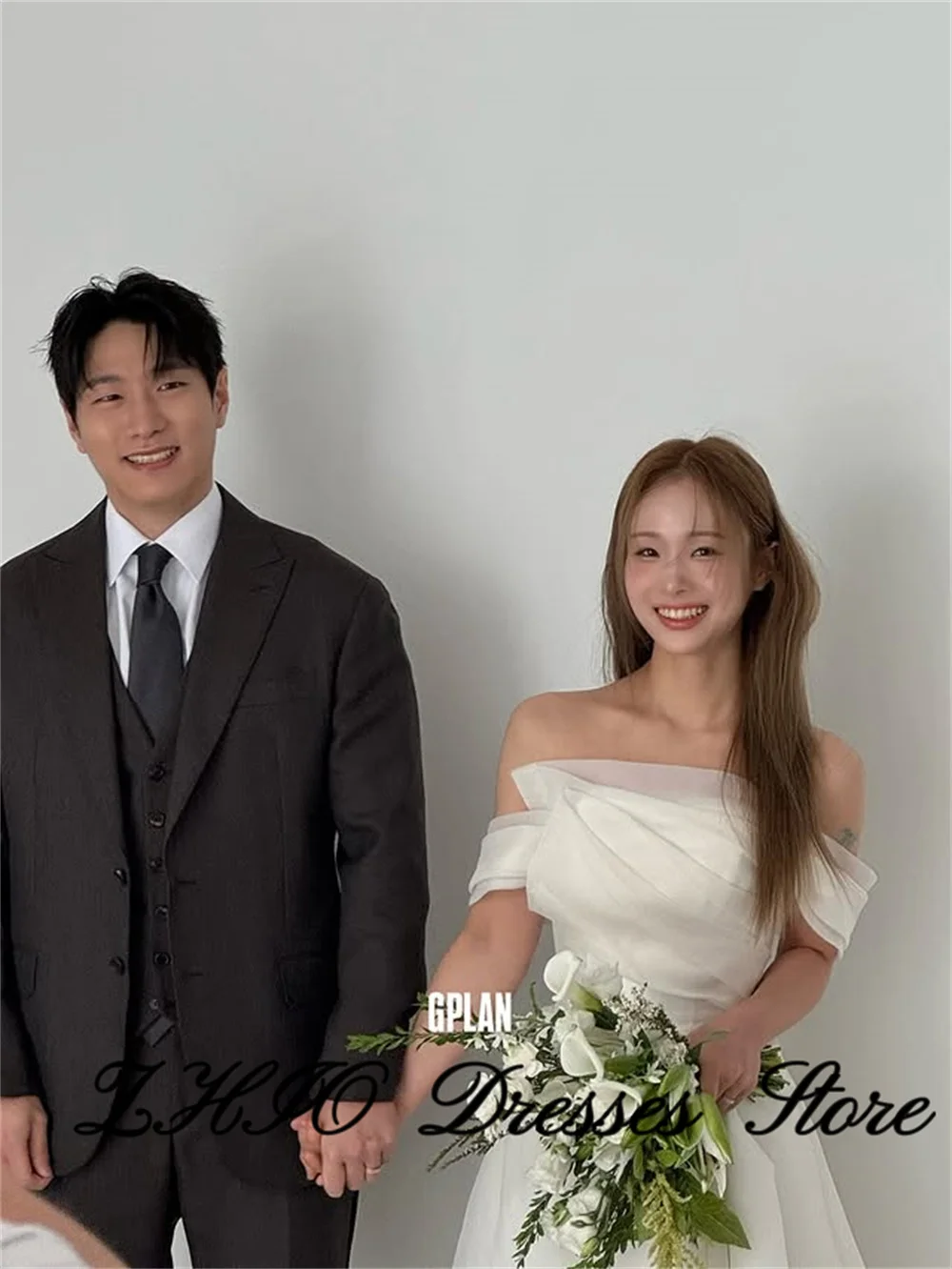 ZHIO Elegant Off the Shoulder Wedding Party Dress A-line Floor Length Organza Korea Photo Shoot Bridal Gown Custom 웨딩드레스