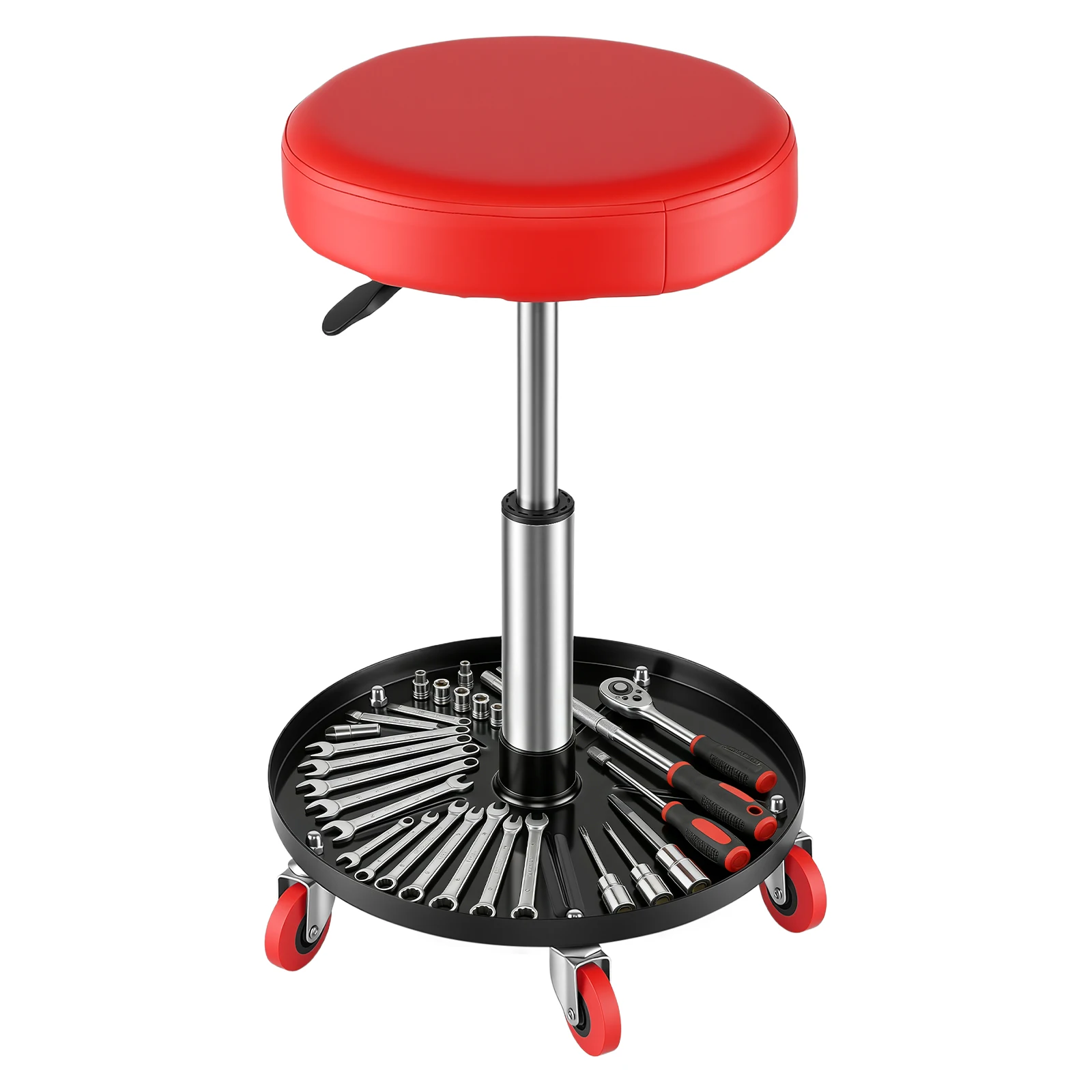 Taburete Rodante para Mecánico con Ruedas, Asiento para Garaje/Trabajo, Asiento Acolchado con Ruedas y Altura Fija para Garaje, Taller, Auto