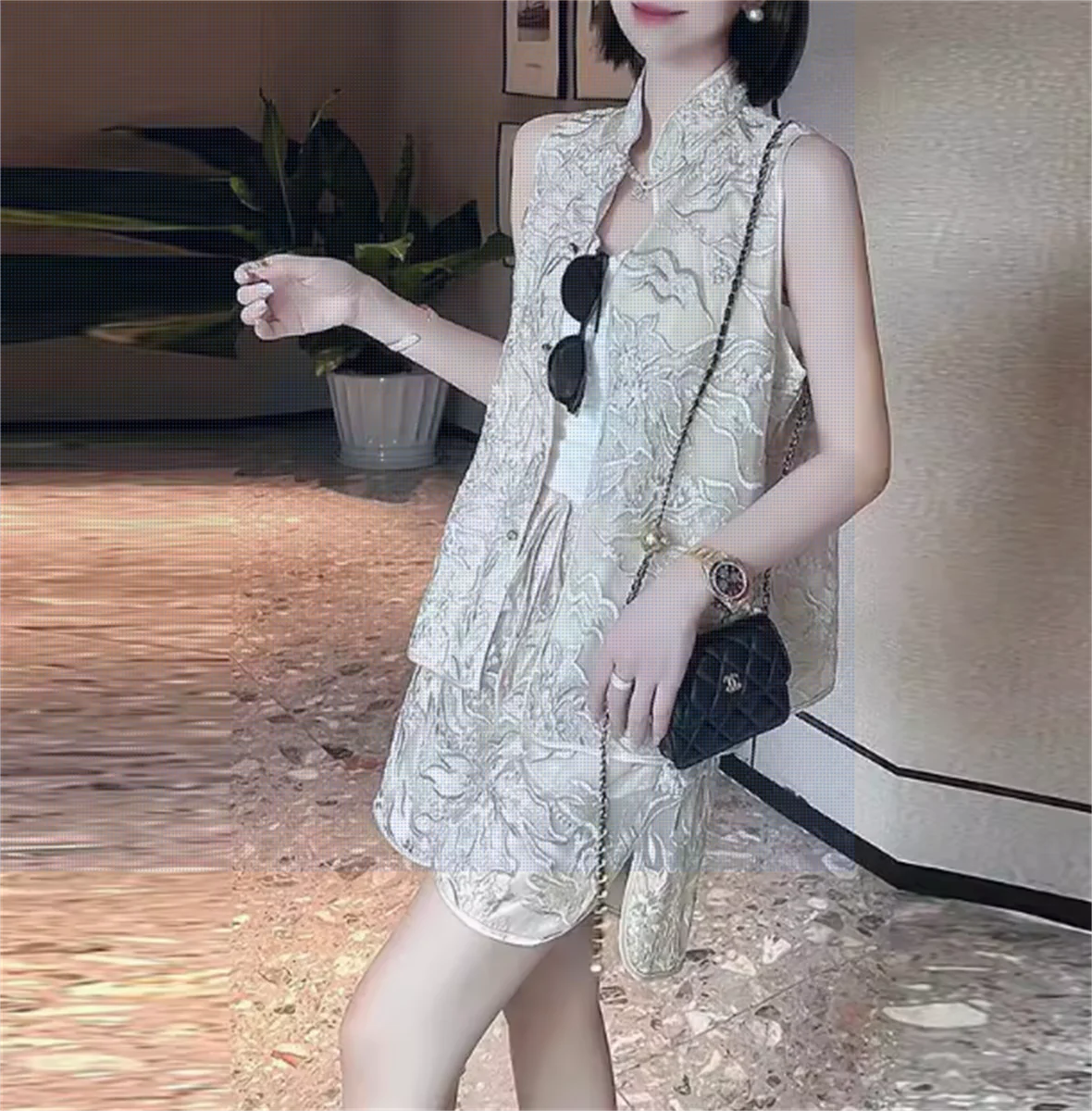 

High end lady and socialite set, women's summer thin style retro Chinese style vest shorts two-piece set