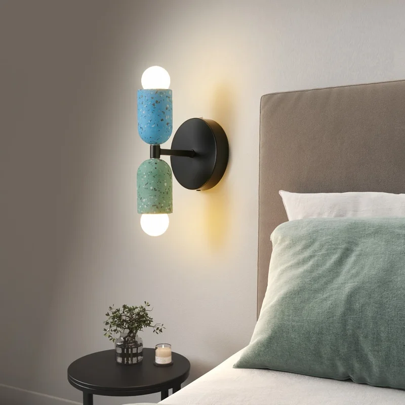 Japanese Wabi Sabi style bedroom bedside wall lamp creative designer homestay retro Memphis cement wall lamp