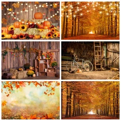 Autumn Backdrop Forest Yellow Maple Leaves Pumpkin Baby Kids Portrait Background Newborn Photography Props Photo Studio