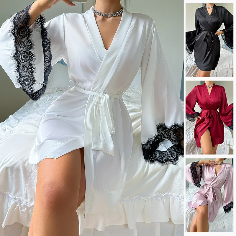 

SURI 1 Piece Women's Underwear Glossy Robe Pajamas Ice Silk plus Size Nightgown Homewear Fashion Trend