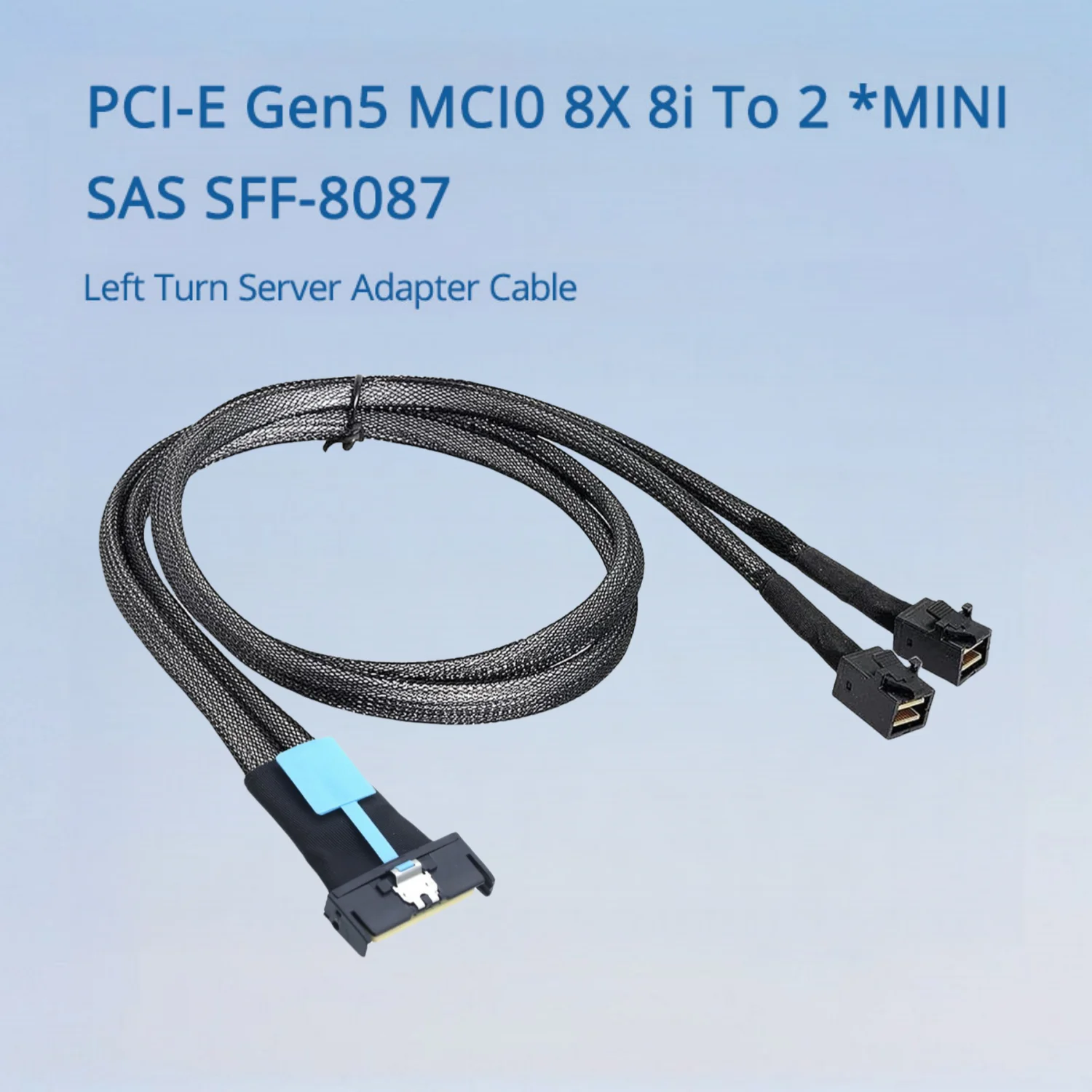 PCI-E Gen5 MCI0 8X 8i To 2 *MINI SAS SFF-8087 Left Turn Server Adapter Cable Length Options 0.5M 1M