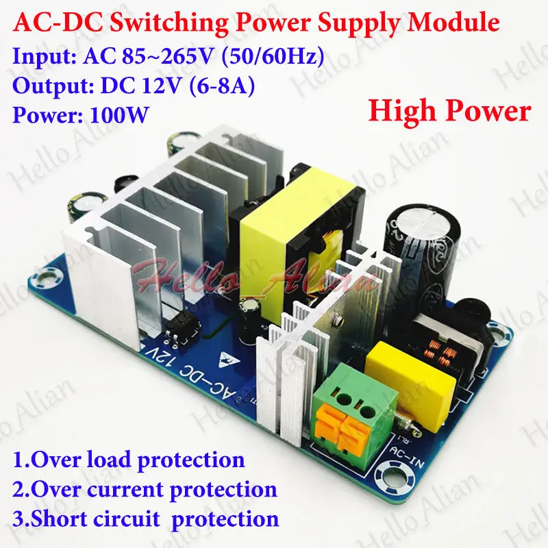 AC-DC Volt Converter 8A 100W 110V 120V 220V 230V to 12V 6A Switching Power Module Transformer Supply Board