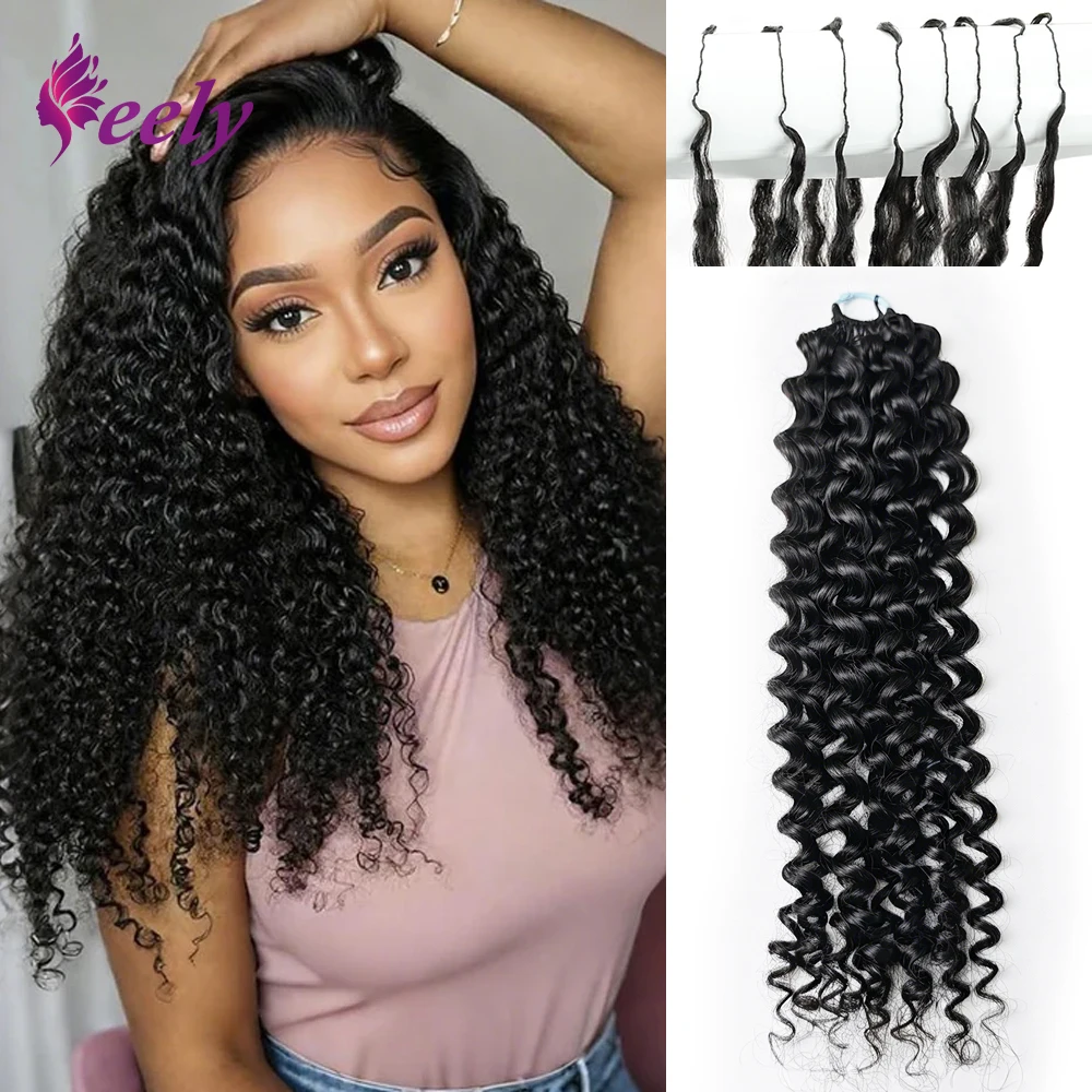 

Curly Crochet Hair Extensions Knotless Pre Separated Human Feather Crochet Hair Deep Wave 100% Human Hair Ready To Use