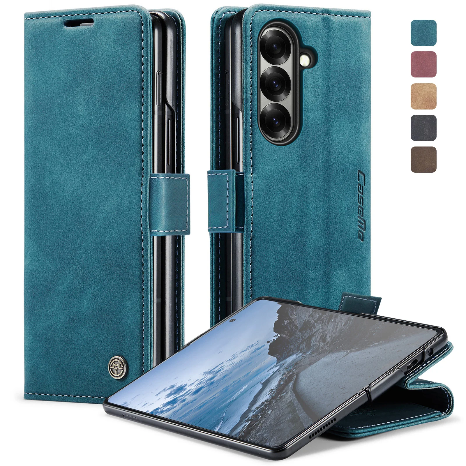 

Caseme-013 For Samsung Galaxy Z Fold 7, Book Style Flip Leather Wallet Case Fold Card Pocket Pouch Bag, Stand Phone Full Cover