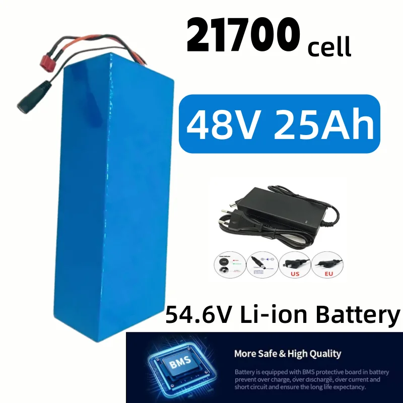 

13S5P 48V 25Ah Rechargeable Battery Pack - 21700 Lithium 1500W with 30A BMS, Optional T/XT60/XT90