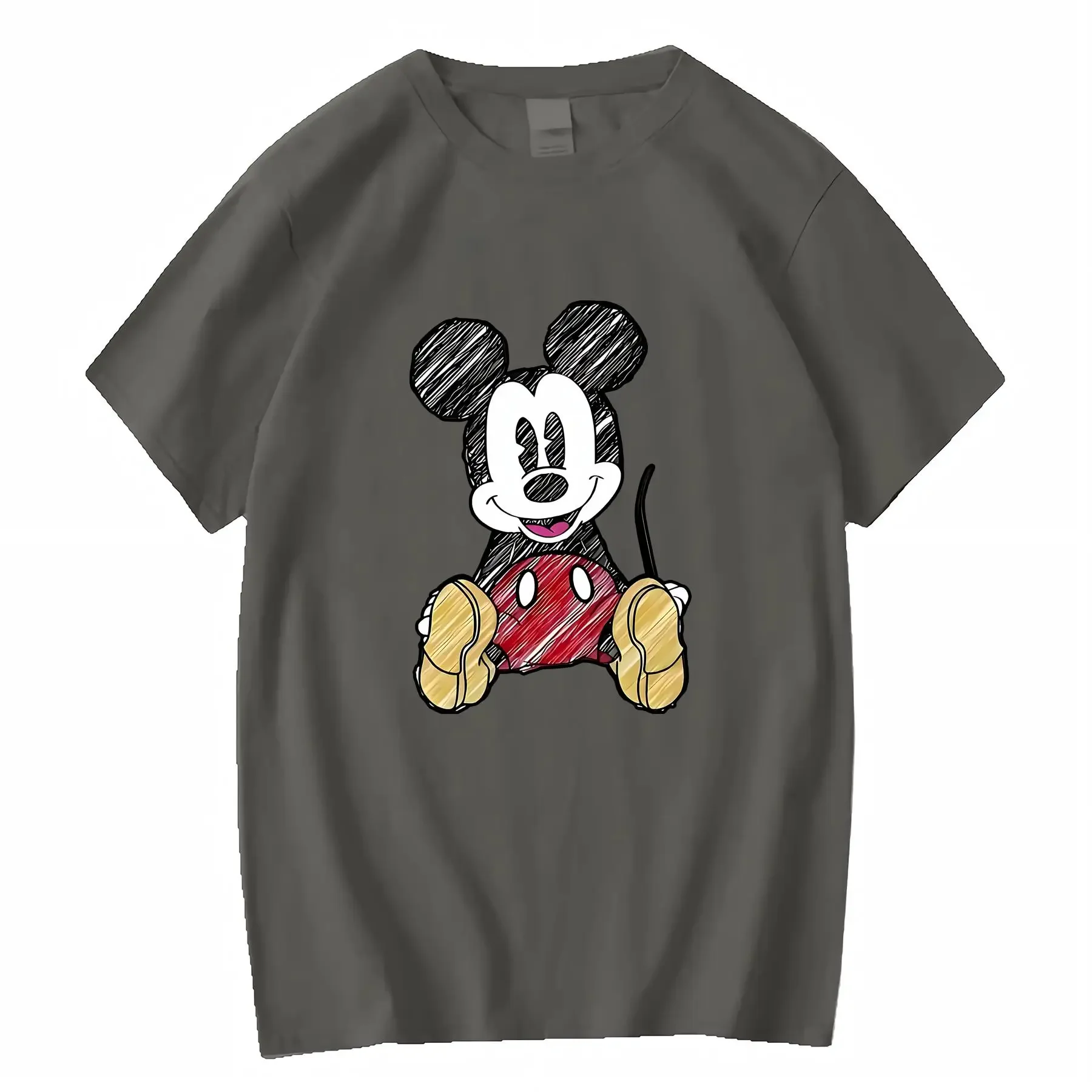 T-shirt da donna estiva Disney Mickey 220g di grandi dimensioni adatta a tutte le età Topolino e i suoi amici vintage lavato homme