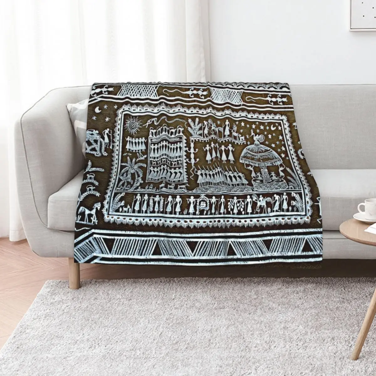 Tribal Art Saura Painting Graffiti, Odisha, India Throw Blanket Cute Soft Plaid for winter Bed Blankets