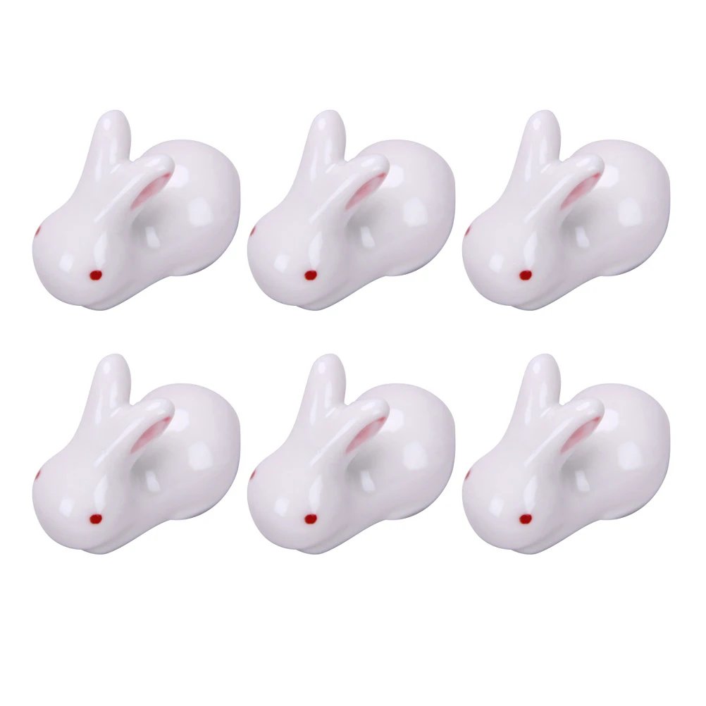 6 Pcs White Rabbit Ceramic naments Adorable Easter Gifts Chopsticks Holders Desk Decorations Tabletop Accessories Storage Racks