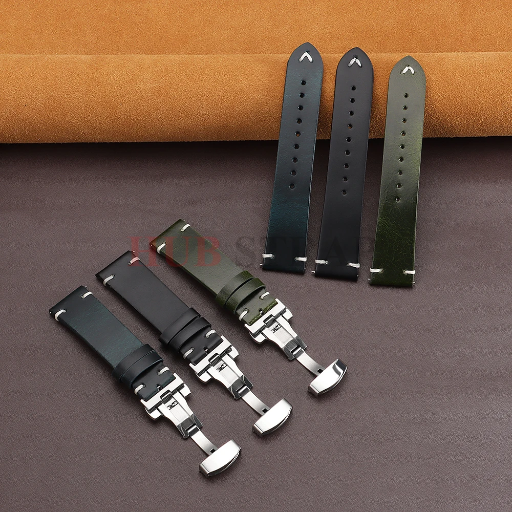 18mm 20mm 22mm Armband für Seiko Vintage Öl-Wachs-Leder Uhrenarmband Herren Damen Schmetterlingsverschluss Genähtes Rindslederband für Omega – Detail 14
