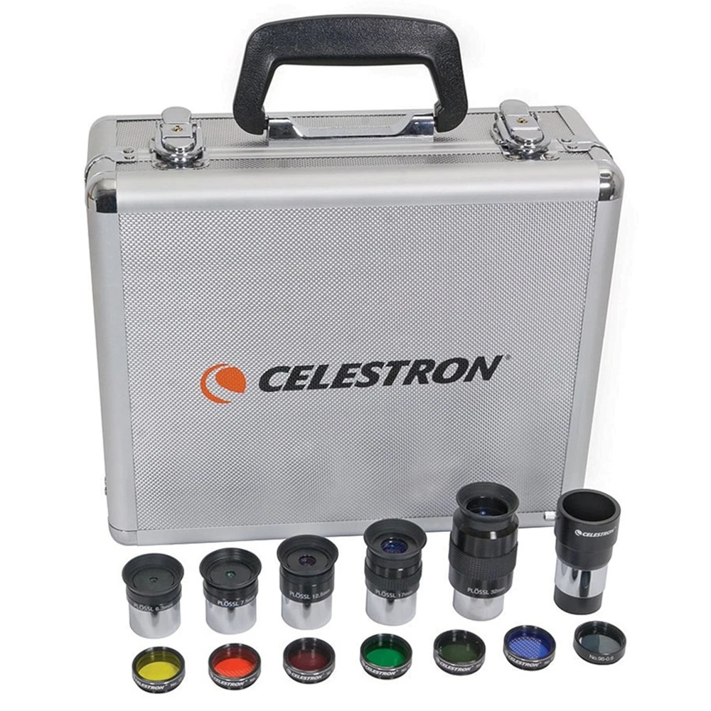 Celestron 1.25'' Telescope Eyepiece And Filter Kit with Plossl Eyepieces 2X Barlow Lens Colored Filters for Astronomical
