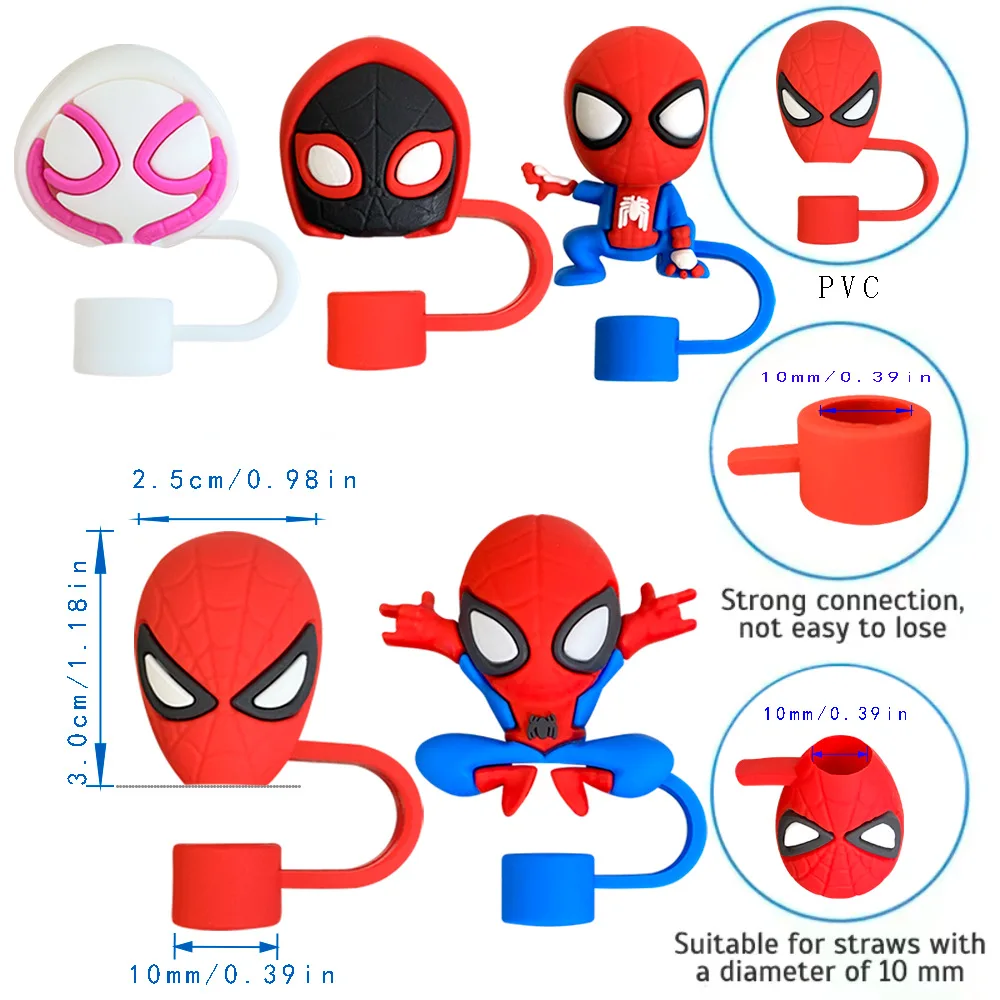 Hot Toys 1-5pcs 3D Stereo Spider-Man Straw Cover Cap 10MM Drink Straw Plug Reusable Fit Cup Accessories Straw Cap Charms Pendant