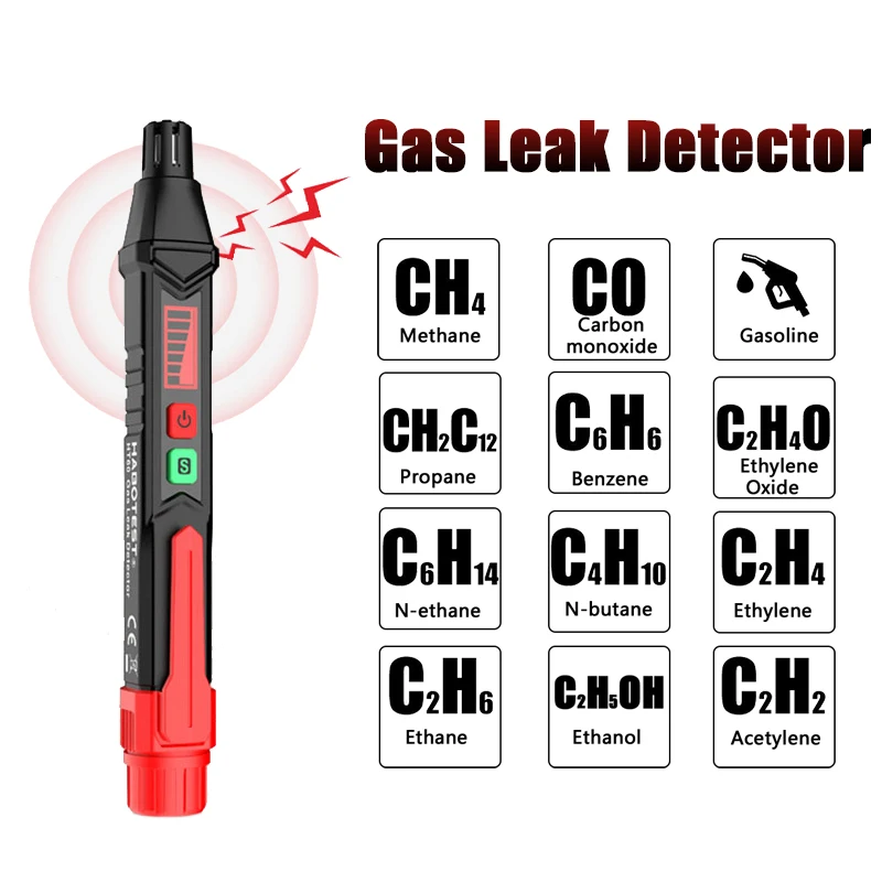 HABOTEST Pen Type Combustible Gas Leak Detector 0-1000 PPM Meter Natural Gas CH4 CO Detector Gas Analyzer with Sound Light Alarm