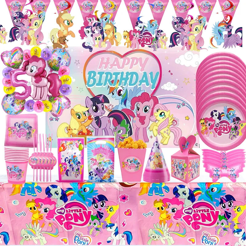 Decoración de Fiesta de Cumpleaños para Niñas con Temática de My Little Pony, Globos Rosados de My Little Pony, Vajilla Desechable, Artículos para Baby Shower