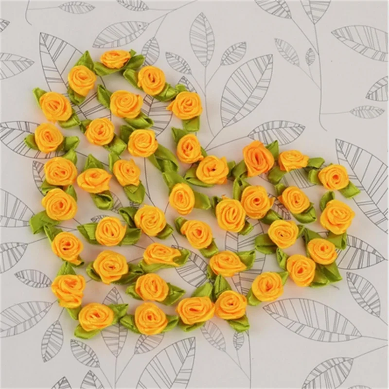 12mm DIY 100pcs Satin Ribbon Rose Flower DIY Craft Wedding Appliques