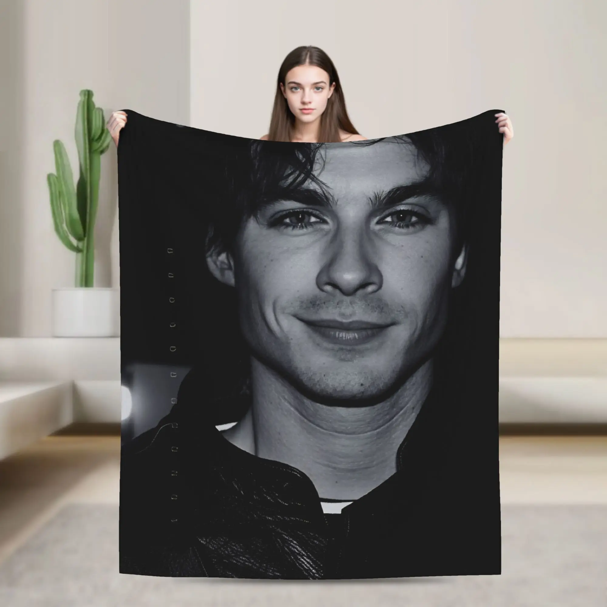 Damon Salvatore The Vampire Diaries Flannel Blanket Winter Super Warm Bedding Throws for Girls Boys Outdoor Bedspread Bed Cover