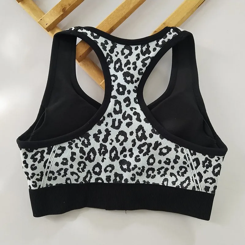 High-Intensity Gym Bra With Zipper Women Leopard Print Fitness Sport Bra Crop Top Running Yoga Vest Female Workout Underwear