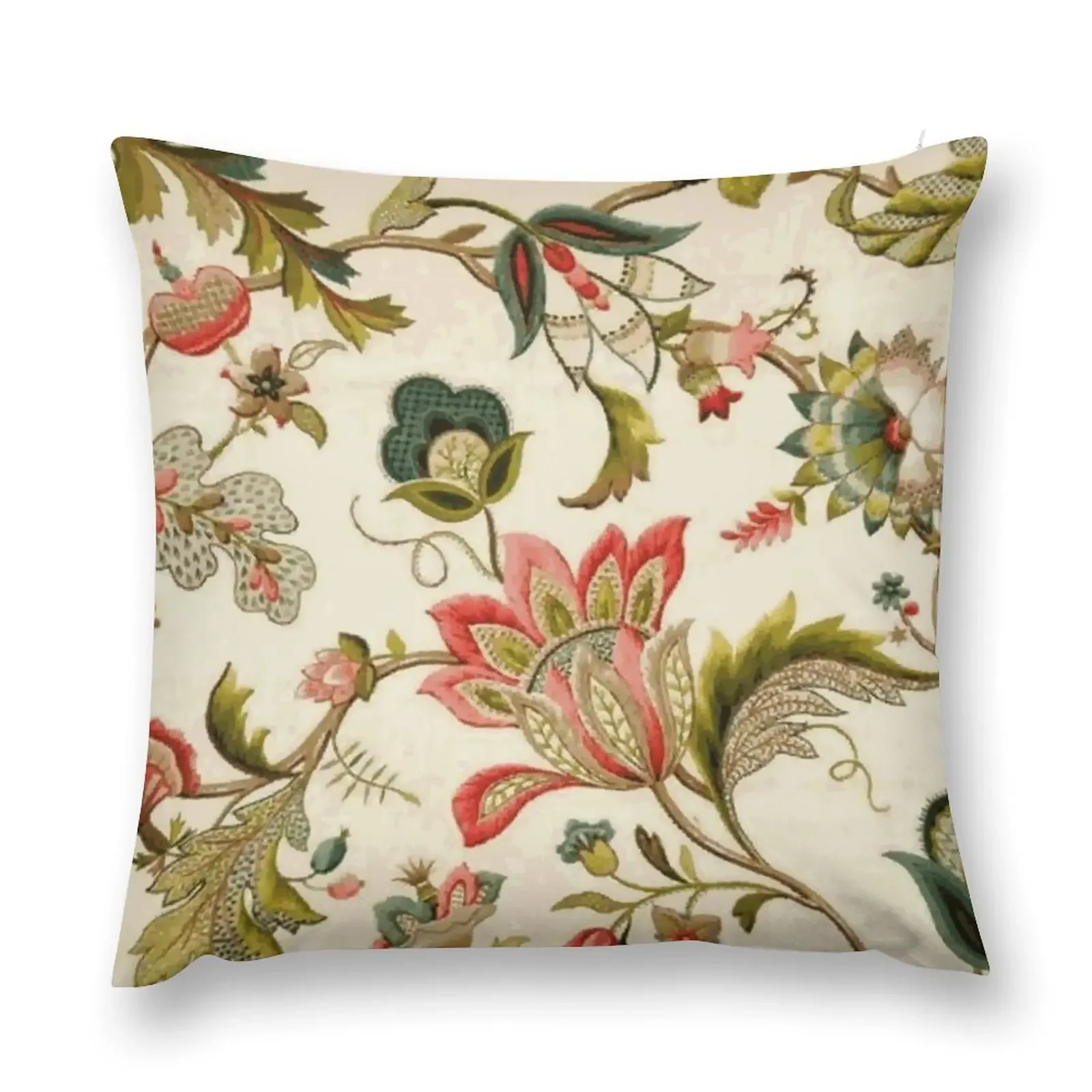 Jacobean Floral Crewel Embroidery Pattern Digital Art Vector Painting Throw Pillow Decorative Cushions Sofa Cushion pillow