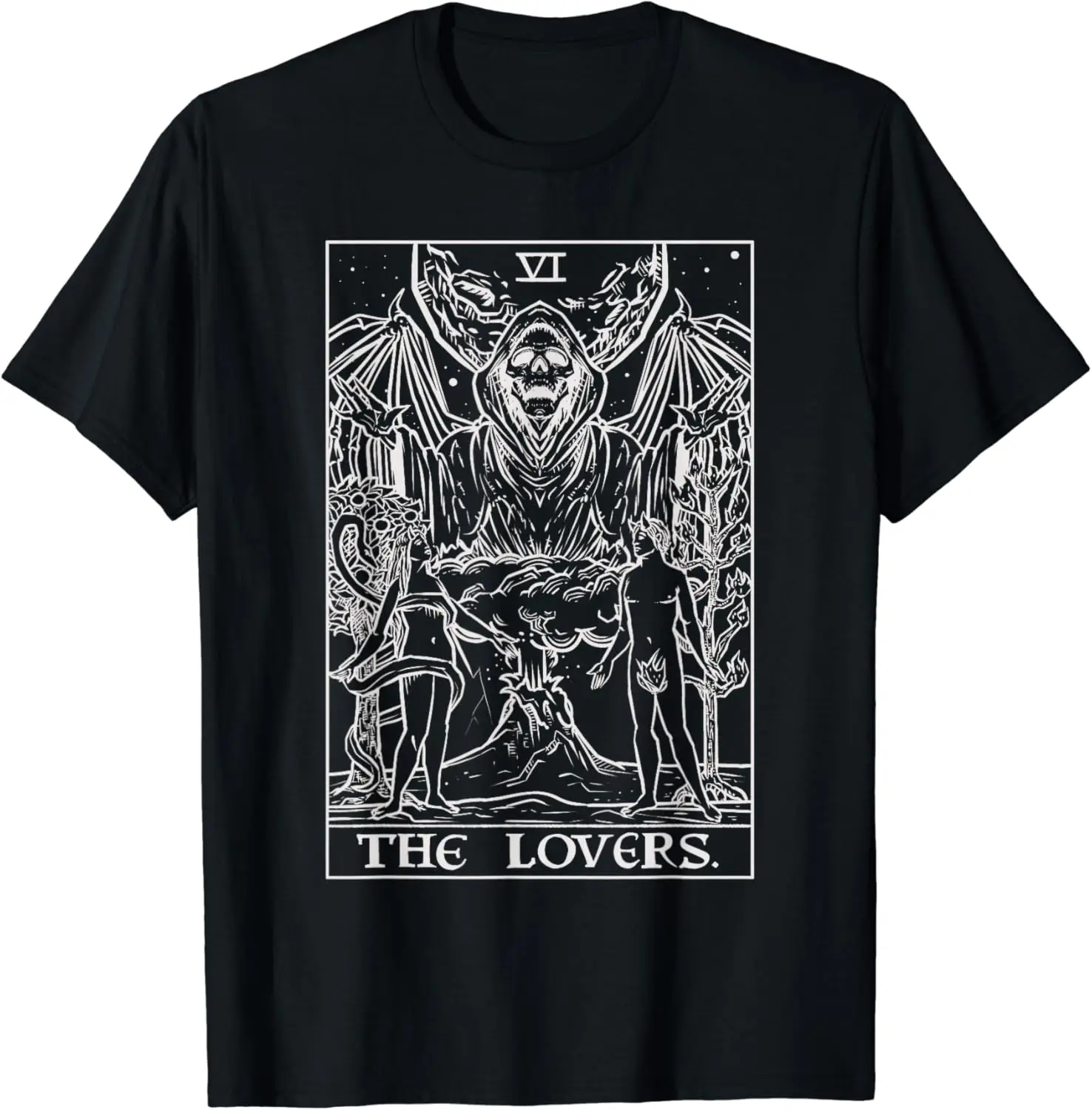 

The Lovers Tarot Card Halloween Grim Reaper Gothic Horror T-Shirt Men's and women's short-sleeved T-shirts