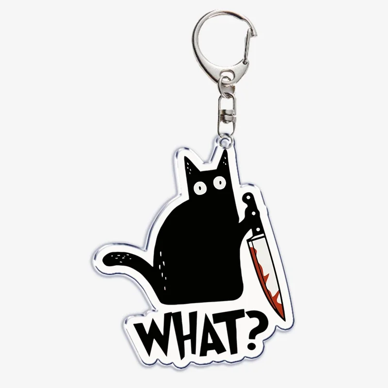 Cute Black Cat Blep Tongue Acrylic Keychain Not Talk To Me I Am Angry Keyring Key Ring Chains for Bag Pendant Aaccessories Gift