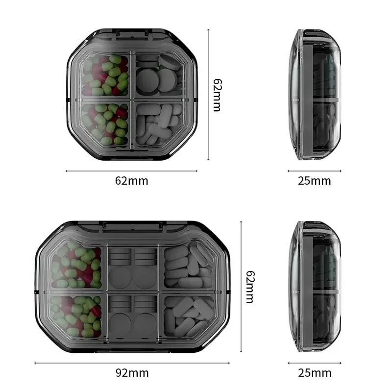 4/6 Grids Pill Organizer Container for Tablets Travel Pill Box Portable Transparent Division Small Pill Case