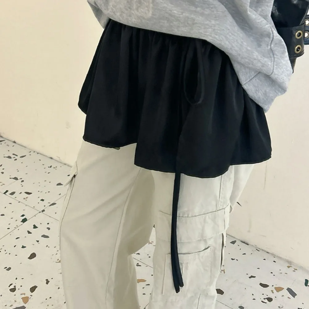 Pakaian Hip-hop Berlapis, Rok, Kemeja, Ekstensi Rok, Selendang Pinggang Manis dengan Tali, Y2K, Warna Solid, Pinggang Berumbai, Streetwear