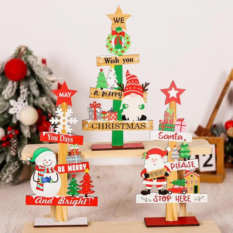 Christmas Wooden Table Decorations Tiered Tray Wooden Decoration With Words Christmas Tabletop Decorations With Stable Base For