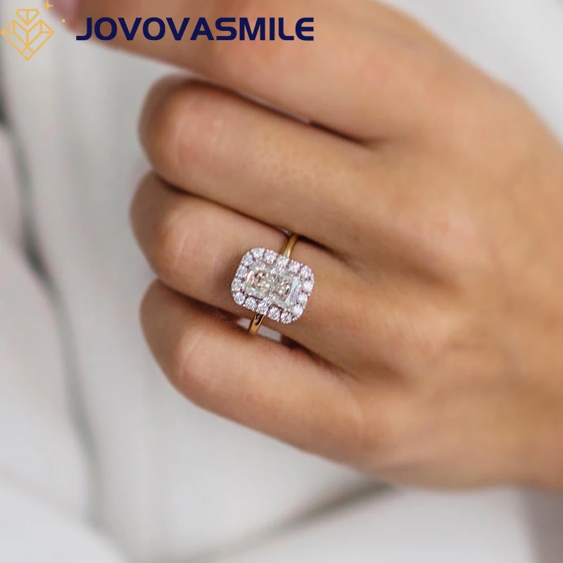 

JOVOVASMILE 3carat Radiant Cut Moissanite Engagement Ring Diamond 9x6.5mm Hybrid Crushed Ice 14k White And Yellow Gold Setting