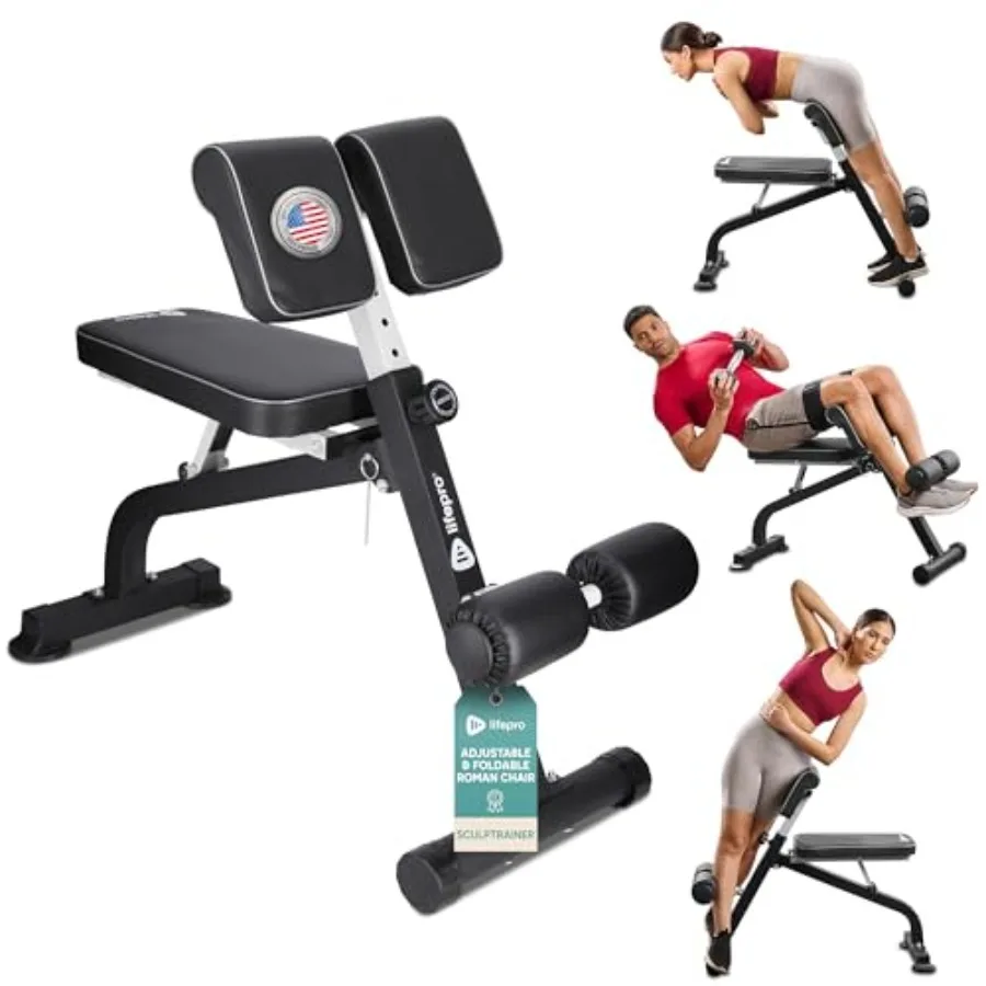 SculptTrainer Roman Chair with 330 lb Capacity — Incline Adjustable Hyperextension Bench for All-in-One Body Workout — Foldable