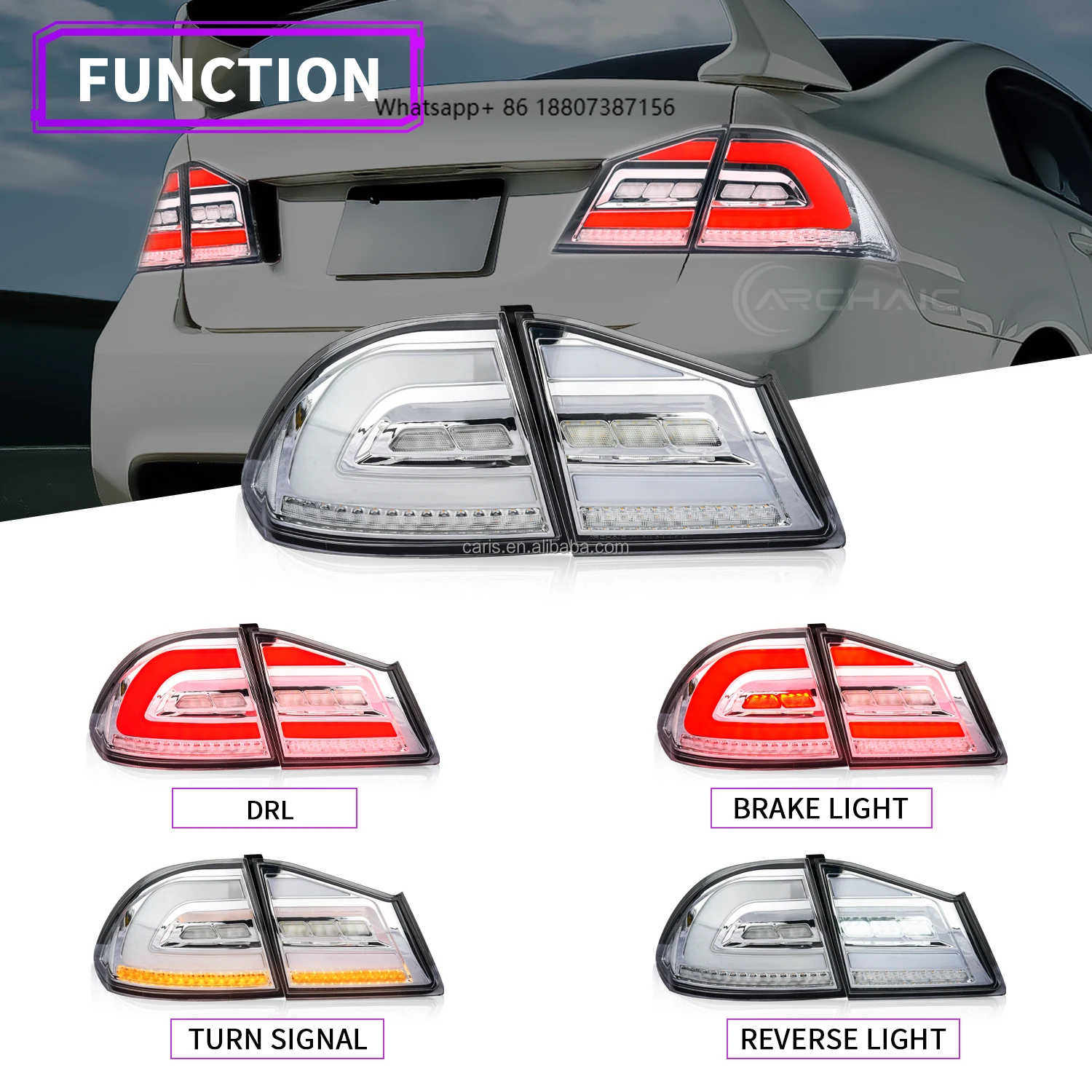 

Новые задние фонари Archaic Chrome Full LED для FD1/FD2/FD3 2006-2011 8-го поколения Type R, с прозрачными линзами, водонепроницаемые IP67, Plug & Play