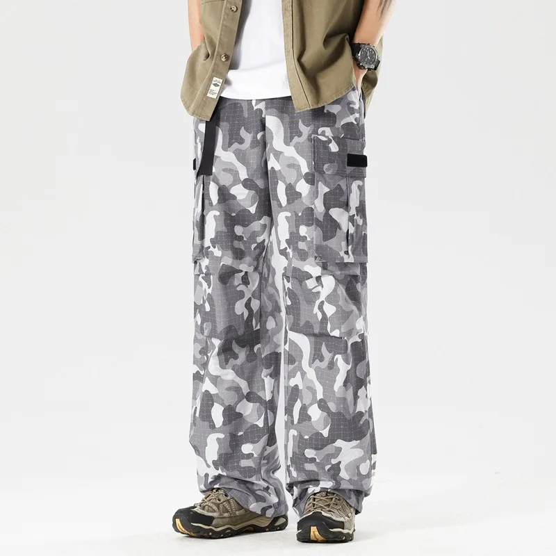 

UETEEY Spring Autumn Waterproof Camouflage Cargo Pants for Men Multi-pockets Straight Loose Hiking Camping Casual Trousers Male