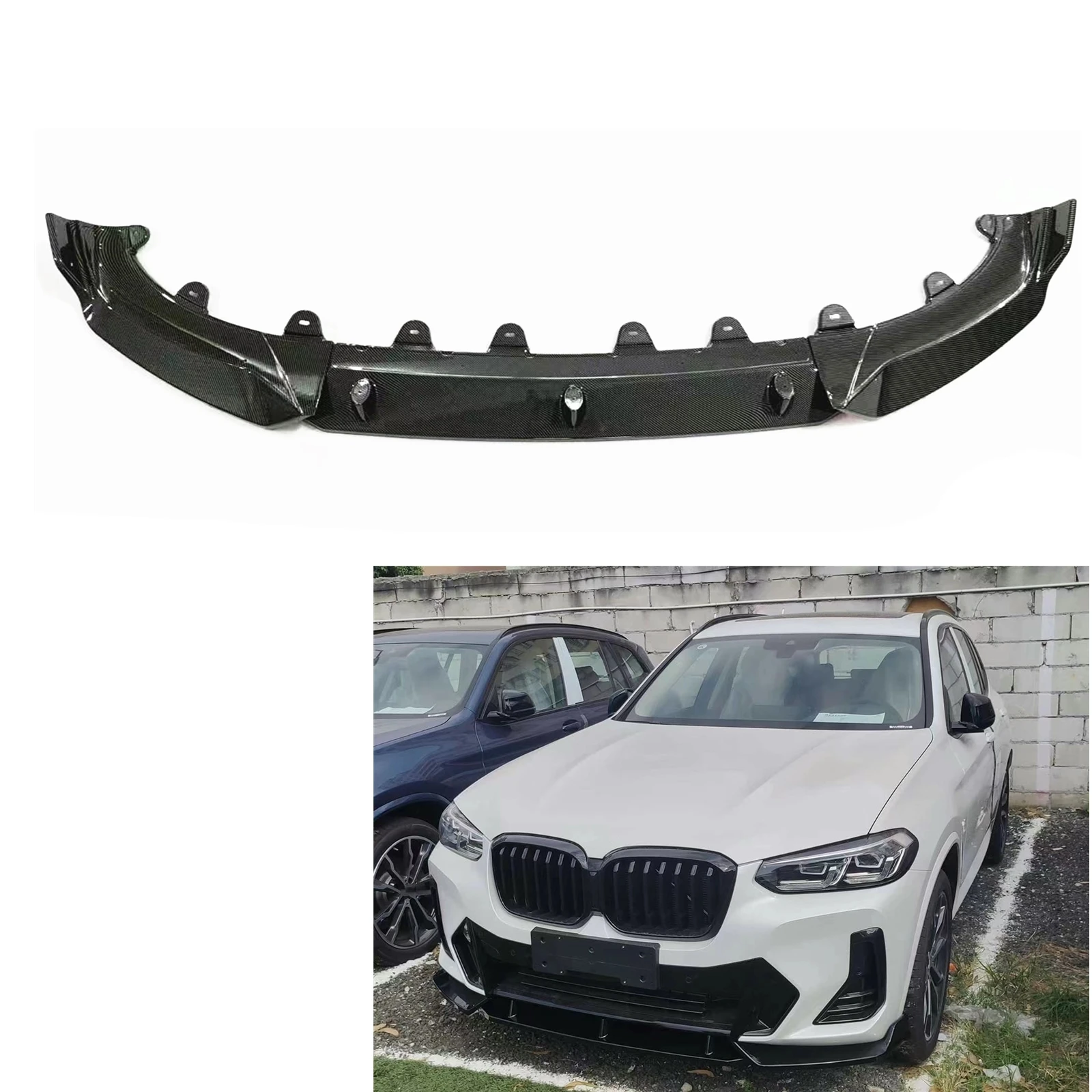 

Front Bumper Spoiler Lip For BMW X3 G01 2021.7-2022 IX3 X4 G02 Gloss Black/Carbon Fiber Look Lower Splitter Guard Plate Blade