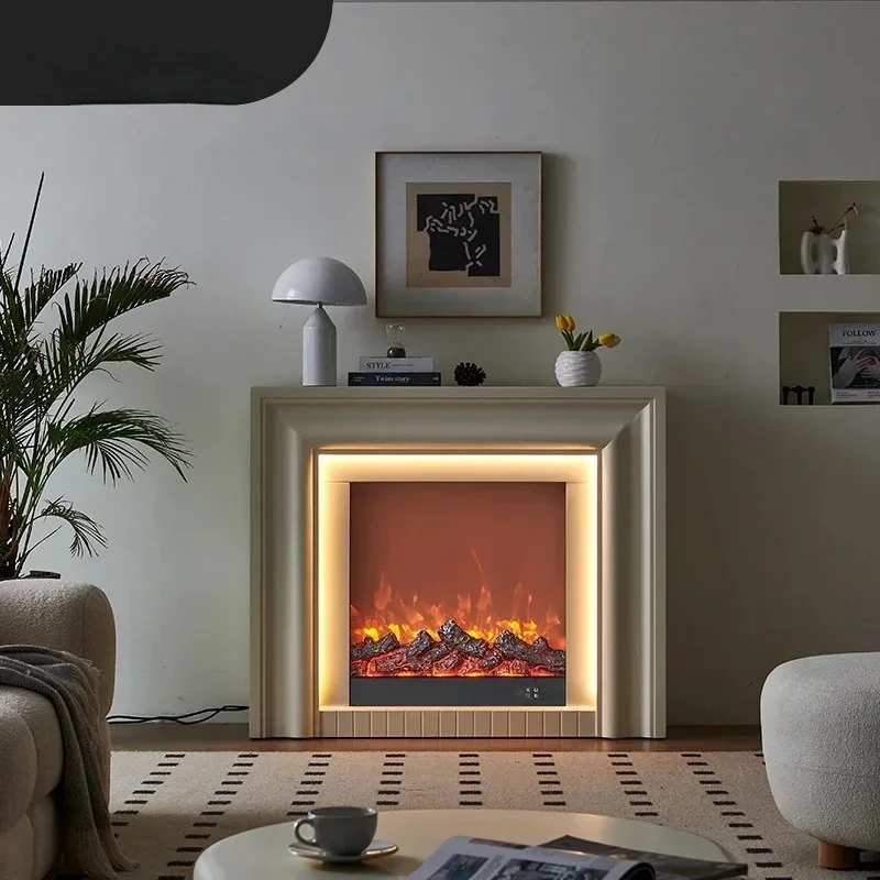 fireplace decorative cabinet, cream wind mantel simulation fire electronic fireplace core home customization