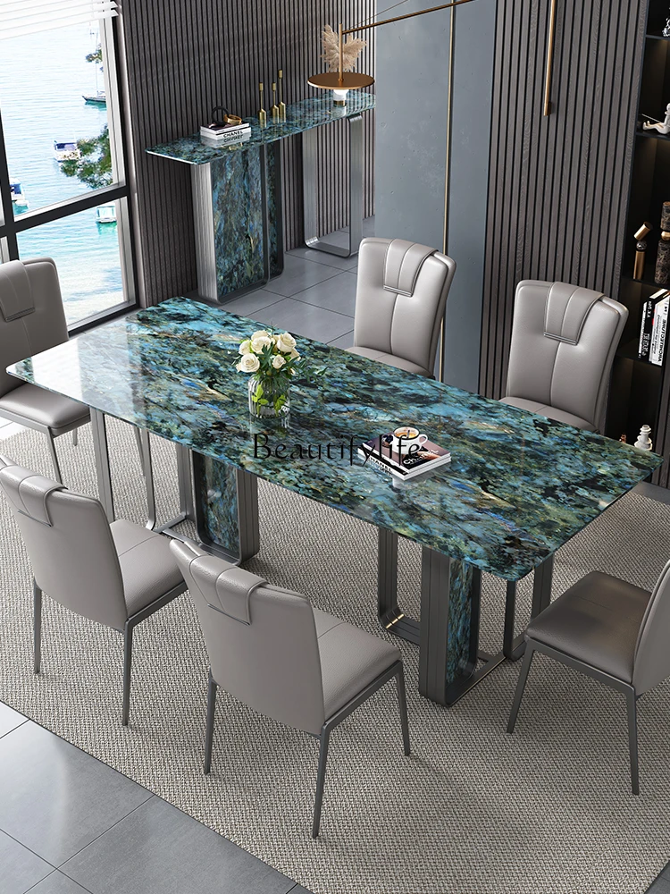 

Natural Marble Dining-Table Rectangular Dining Table and Chair Home