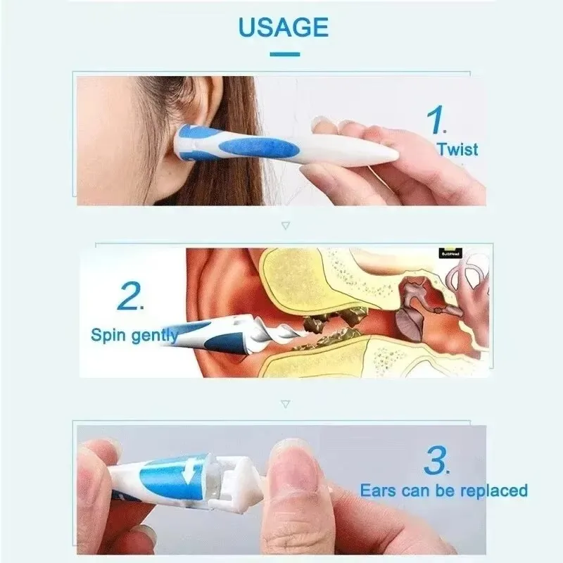 Hot Ear Wax Remover Tool Spiral Ear Cleaner With Soft Silicone 16 Replacement Tips Simply To Grab Extract Earwax Ear Health Care