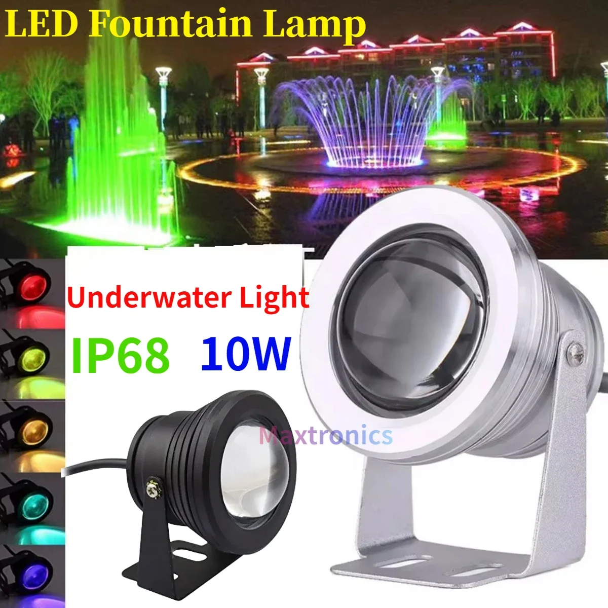 Imagem -02 - Lâmpada Led Subaquática para Paisagem Fountain Spotlight Rgb Branco Quente Vermelho Azul Verde Alto Ip68 10w dc 12v